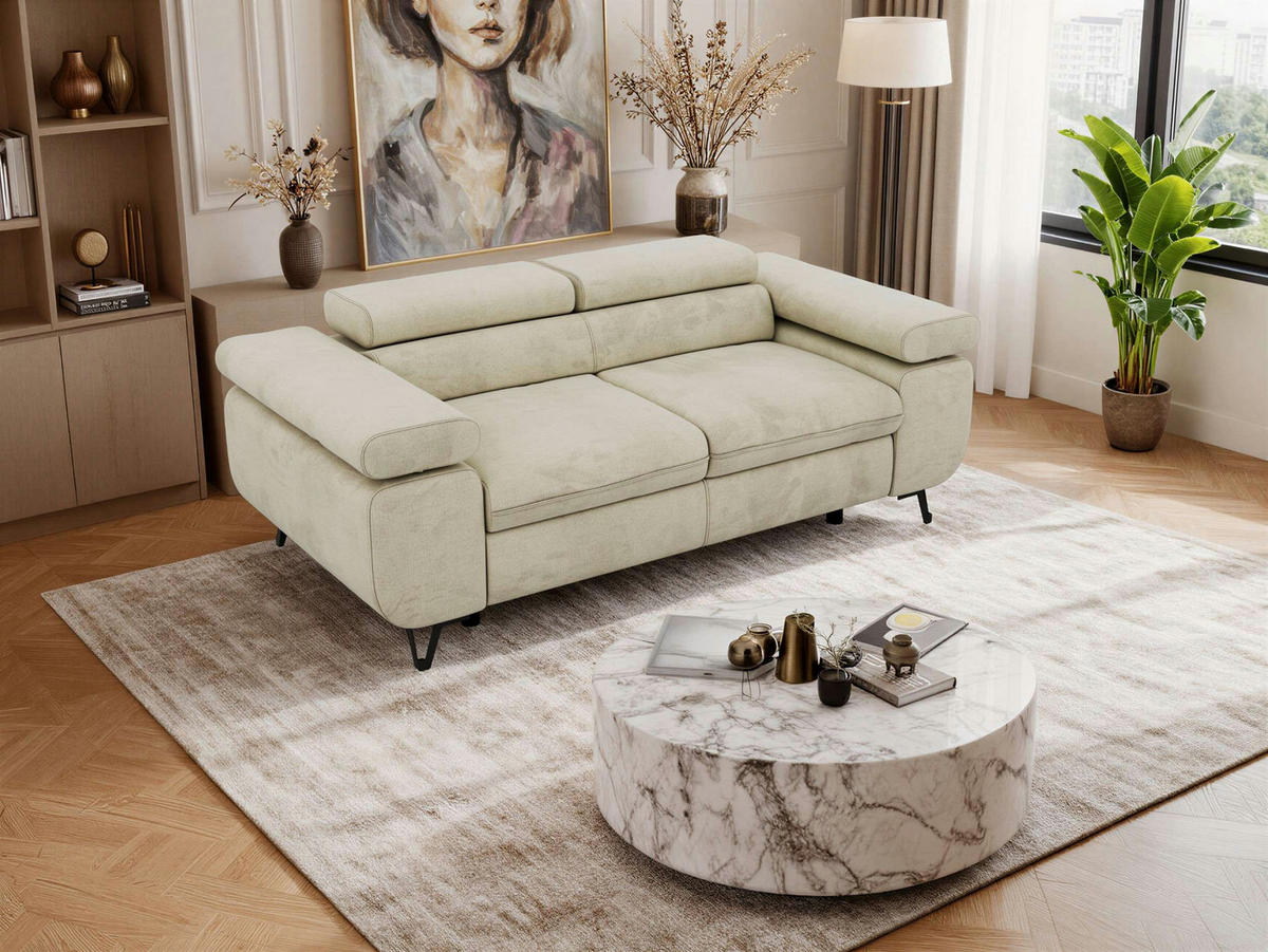 DVOUMÍSTNÁ POHOVKA PETER 2 - Béžová Samet - černá/béžová, kov/textil (200/76/99cm) - MKS