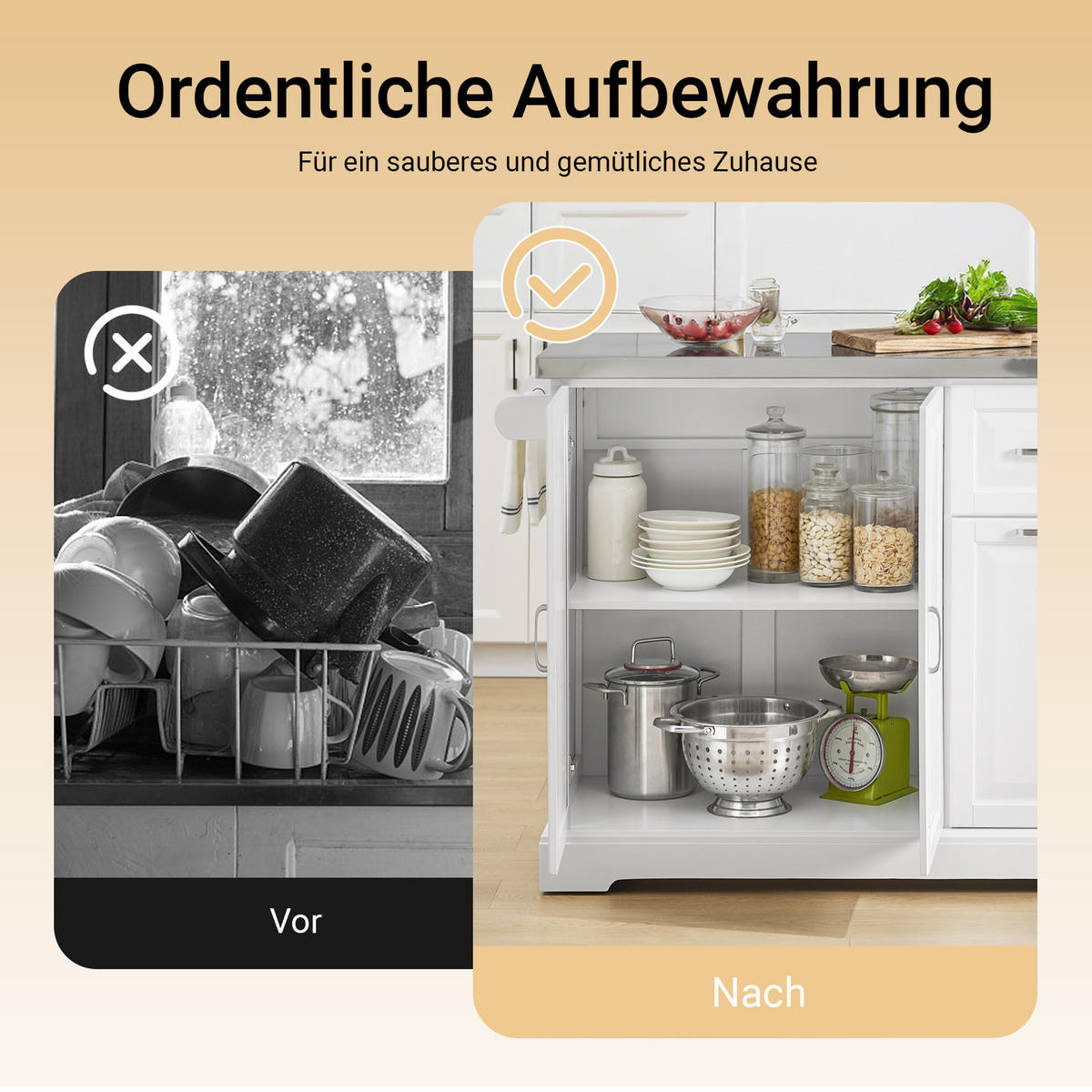 KÜCHENINSEL mit Rollen Weiß - Weiß, Holzwerkstoff/Metall (130/91/71cm) - SoBuy