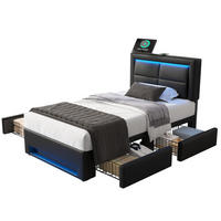 POLSTERBETT 90/200 cm Schwarz mit USB-Anschluss und LED-Beleuchtung - Schwarz, Kunststoff (90/200cm) - OKWISH