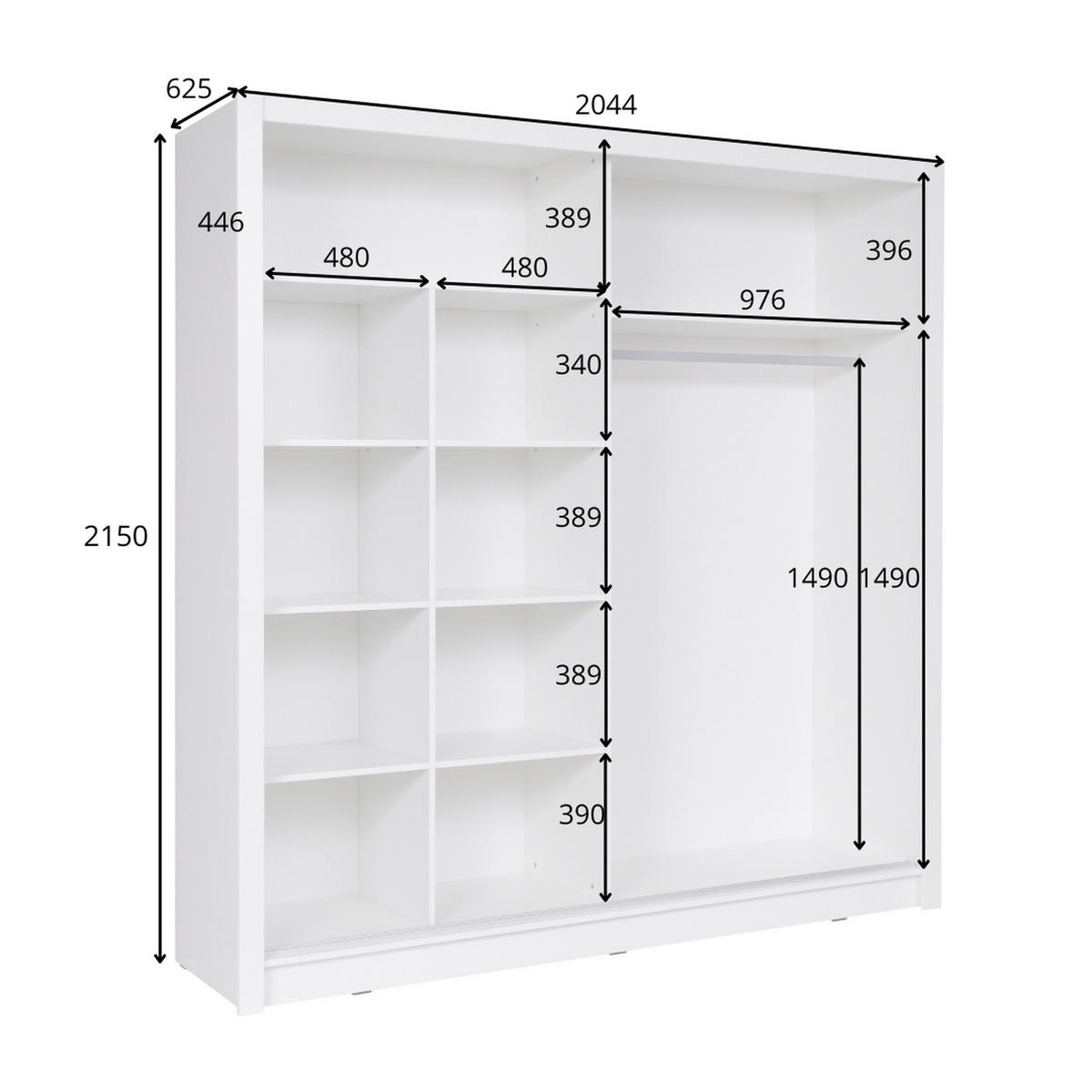 KLEIDERSCHRANK Weiß 204/215/62 - Weiß, Holzwerkstoff (204/215/62cm) - RAUMHIRSCH FURNITURE