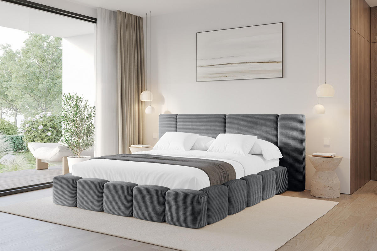 POLSTERBETT mit Bettkasten und Lattenrost, Bett mit Matratze H3/H4 - NILO 140x200 Dunkelgrau - Graphitfarben, Holzwerkstoff/Textil (140/200cm) - ALTDECOR