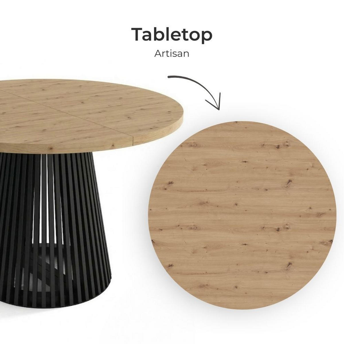 ESSTISCH runder ausziehbarer Tisch für Esszimmer DOVER 100 / 150 cm, Farbe: Eiche Artisan / Schwarz - Schwarz/Eiche Artisan, Holz (150/100/77cm) - Dekori_Interiors