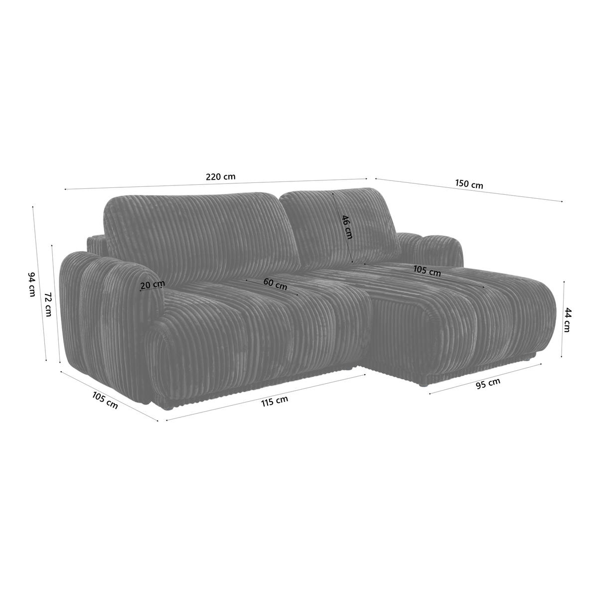 ECKSOFA CAMILO mit Schlaffunktion, Schwarz - Schwarz, Textil (220/150cm) - Fedve