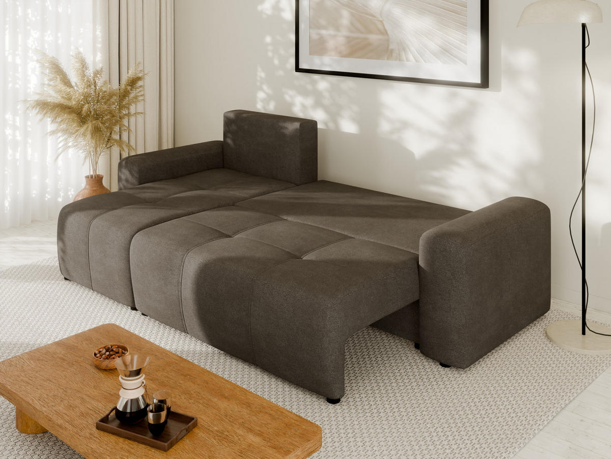ECKSOFA Nolani mit Schlaffunktion & Bettkasten – Modern & Bequem - Dunkelgrau, Kunststoff (248/145cm) - Panda Möbel