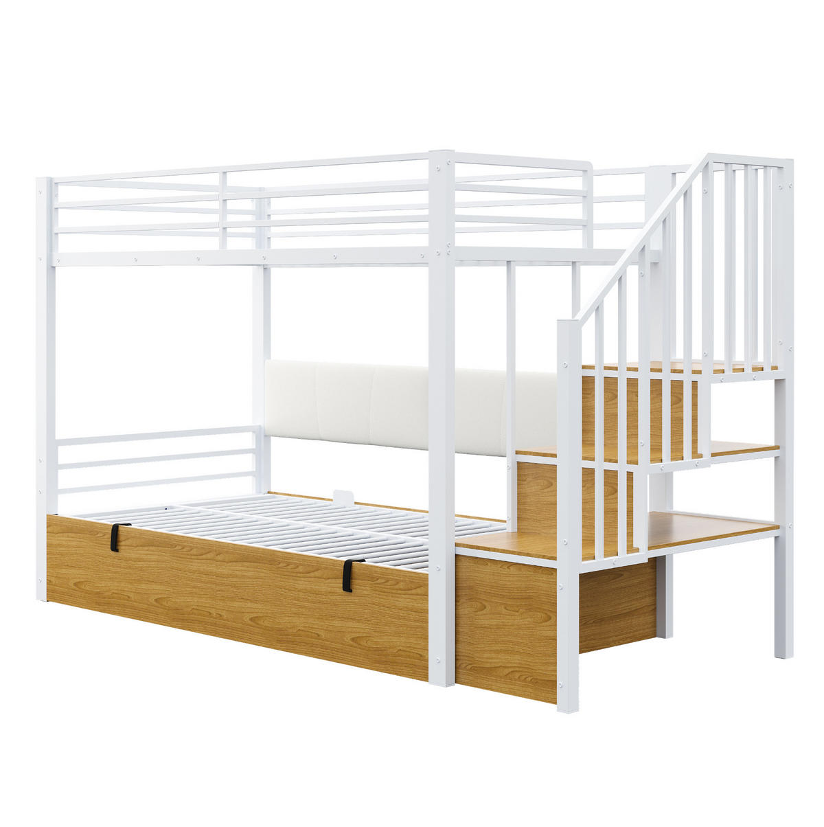 ETAGENBETT 90/200 cm weiß aus Metall und MDF mit Stauraum - Weiß, Metall (90/200cm) - OKWISH