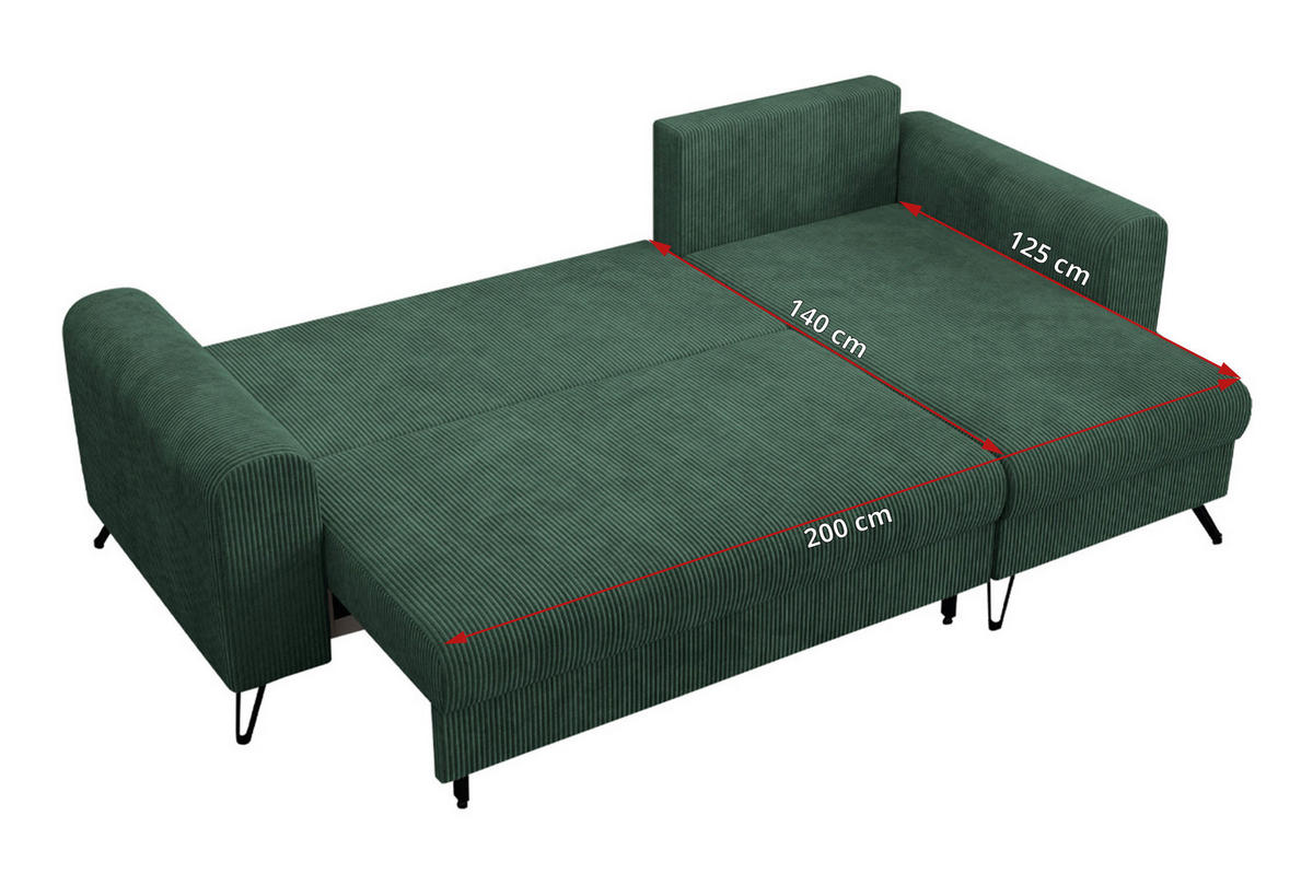 ECKSOFA Hugo Cord Grün - Schwarz/Grün, Textil/Metall (242/140cm) - MKS