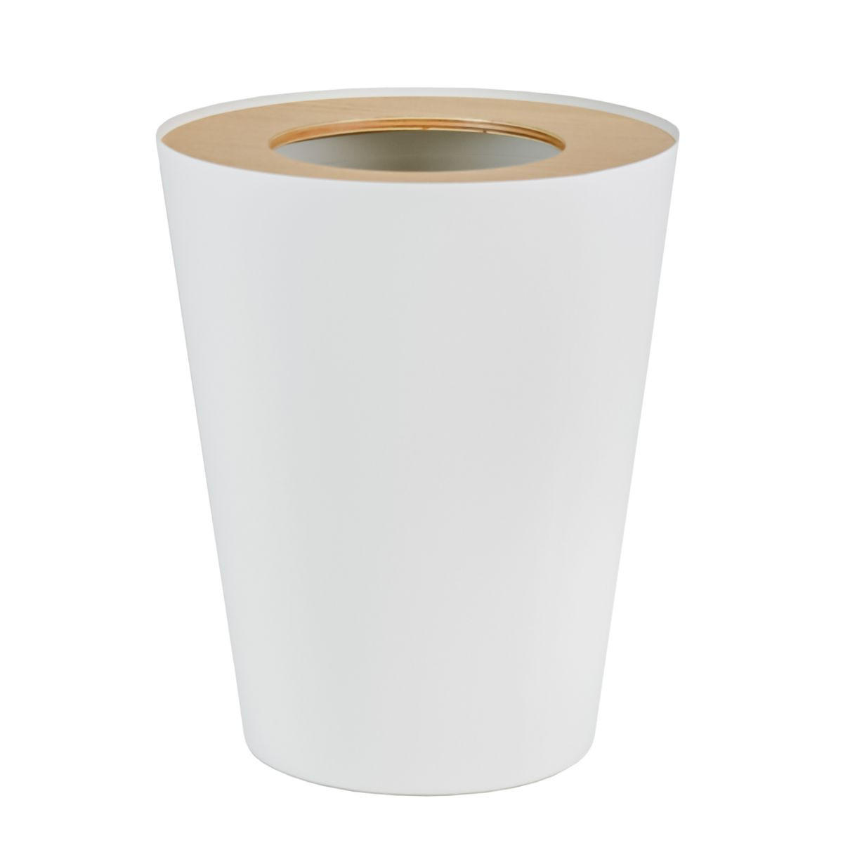 PAPIERKORB Rin weiß 23/28/23 cm rund mit Holzabdeckung - Weiß, Metall (23/28/23cm) - Yamazaki