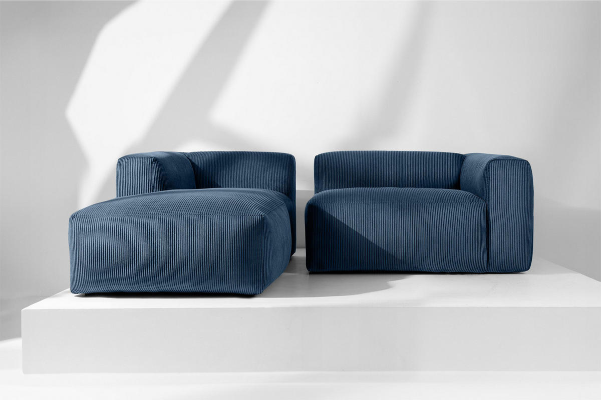 ECKMODULSOFA-LINKS BUFFO 3/4 Sitzer mit extrem weicher Sitzfläche, Kordstoff, marineblau - Blau/Grün, Textil (237/180cm) - KONSIMO®