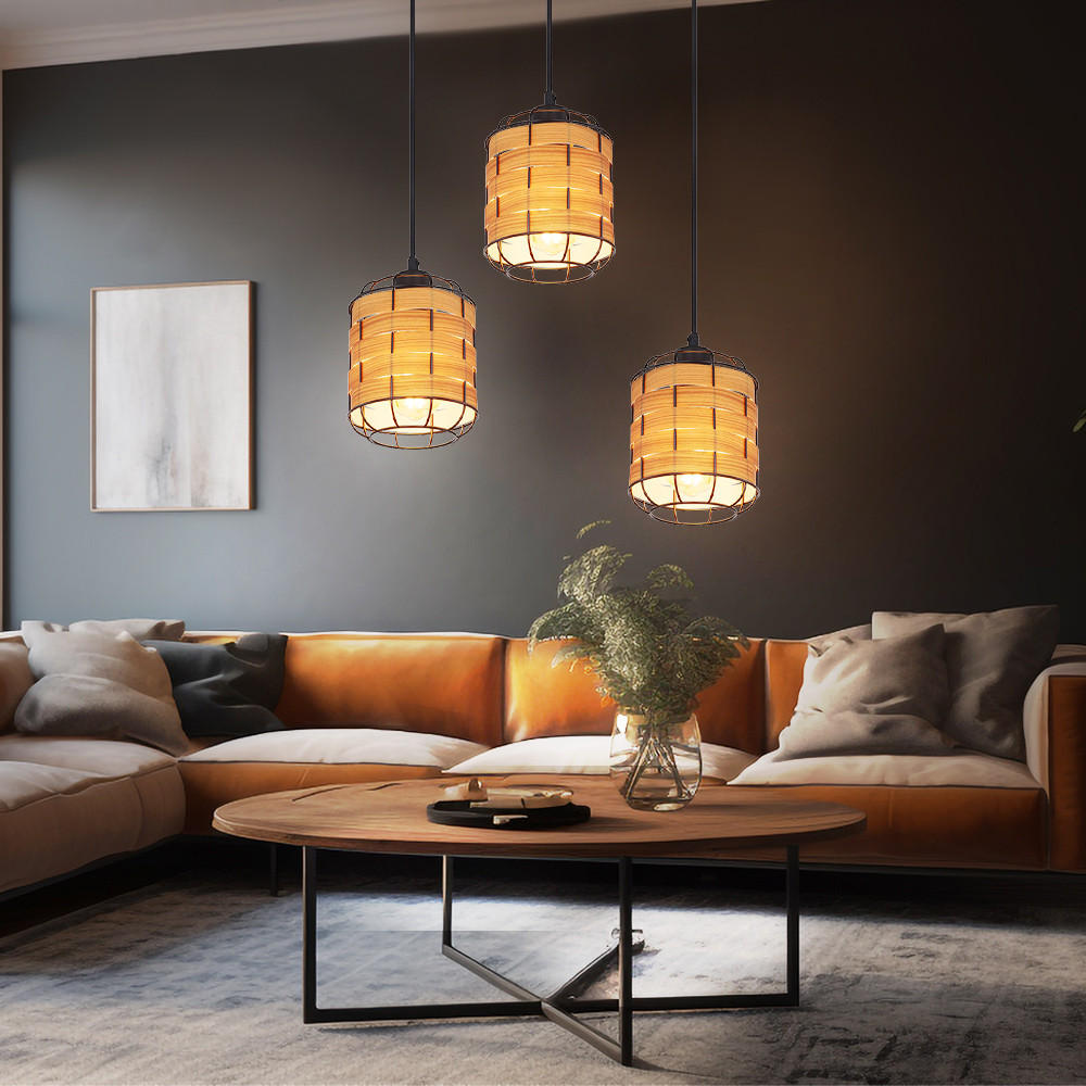 HÄNGELEUCHTE Holzoptik Braun 3er Set - Braun, Metall (15/15/200cm) - Globo Lighting