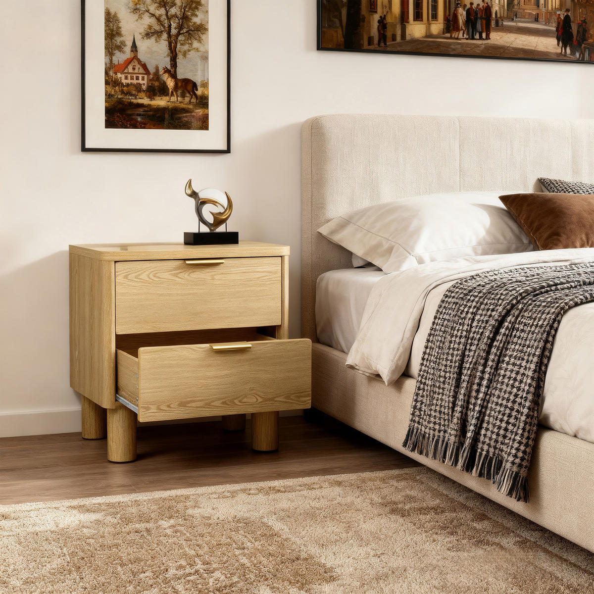 NACHTTISCH Modern mit 2 Schubladen, Holzoptik | B59 x T39 x H55 cm - Braun, Holzwerkstoff (59/55/39cm) - Hometopia