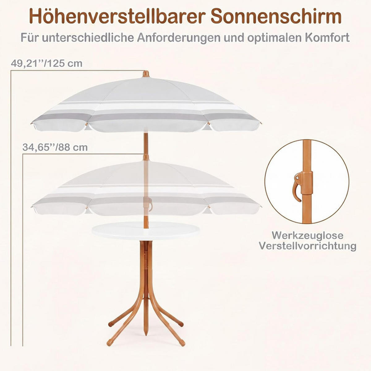 KINDER-SITZGRUPPE mit Sonnenschirm natur(4-tlg) - Naturfarben, Metall - COSTWAY