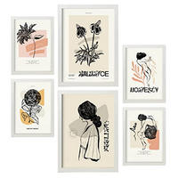 POSTER Set Mit 6 In Schwarzer Tinte Gefühle Kunstdrucke Im Skizzenstil Für Innenarchitektur A3 & A4 Weißer Rahmen - Weiß, Papier (29/3cm) - Nacnic