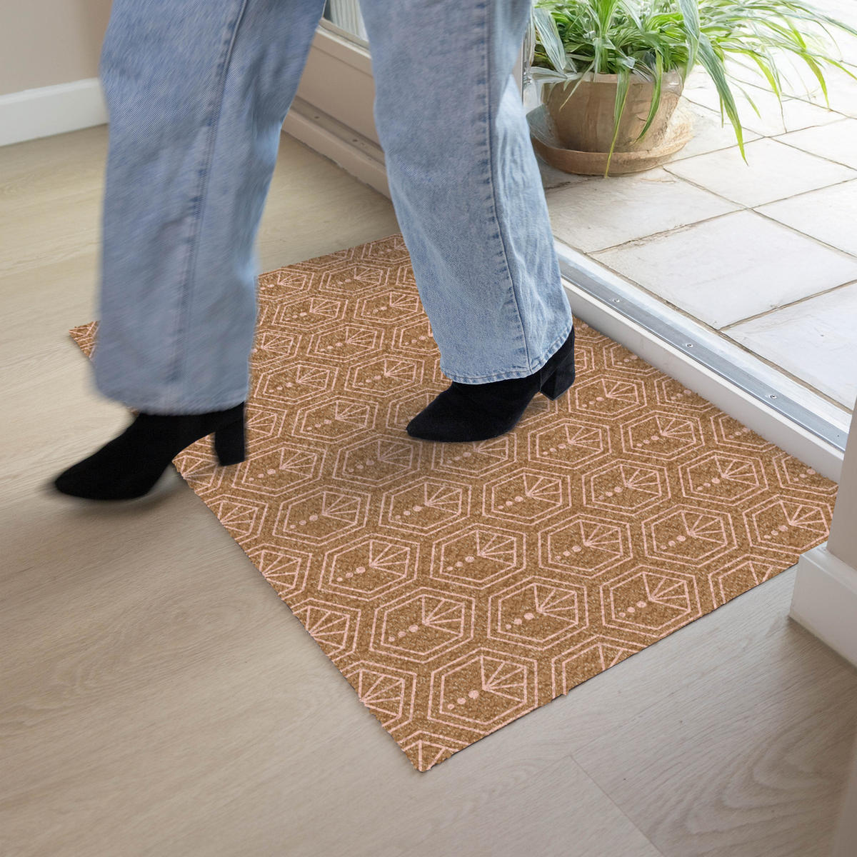 FUSSMATTE Braun - Rosa - Geometrisch - Gemustert 90x60 cm - Braun, Kunststoff (90/0.4cm) - MuchoWow