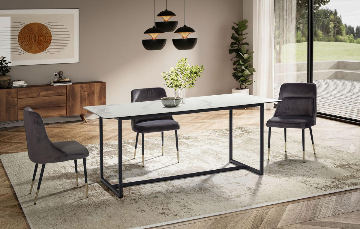 ESSTISCH Glas Keramik Marmoroptik Designer 180x90 ARCTIC, Weiß-Schwarz 180x90x76 cm - Schwarz/Weiß, Glas/Metall (90/180/76cm) - KADIMA DESIGN