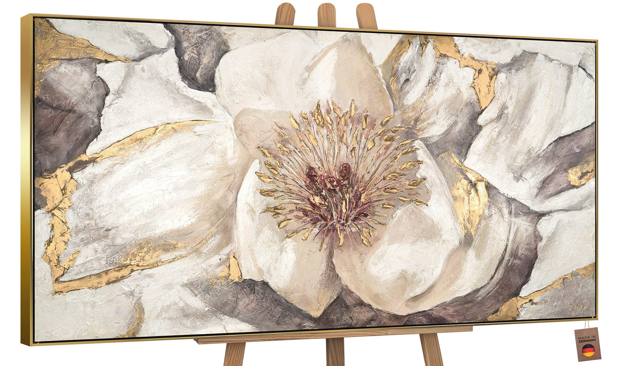 GEMÄLDE Malve Schattenfugenrahmen Gold 160x80 cm - Goldfarben, Holz (160/80cm) - YS-art gallery