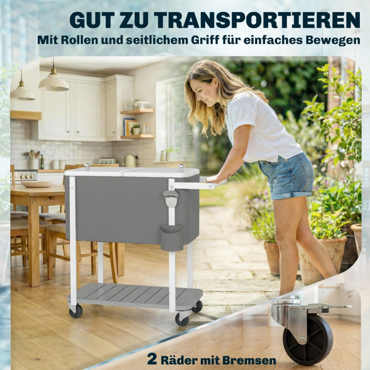 KÜCHENWAGEN 56L Kapazität, Mobiler Getränkewagen MIT ROLLEN, Für Gartenpartys - Grau, Holzwerkstoff (38/83/84cm) - Rolipo