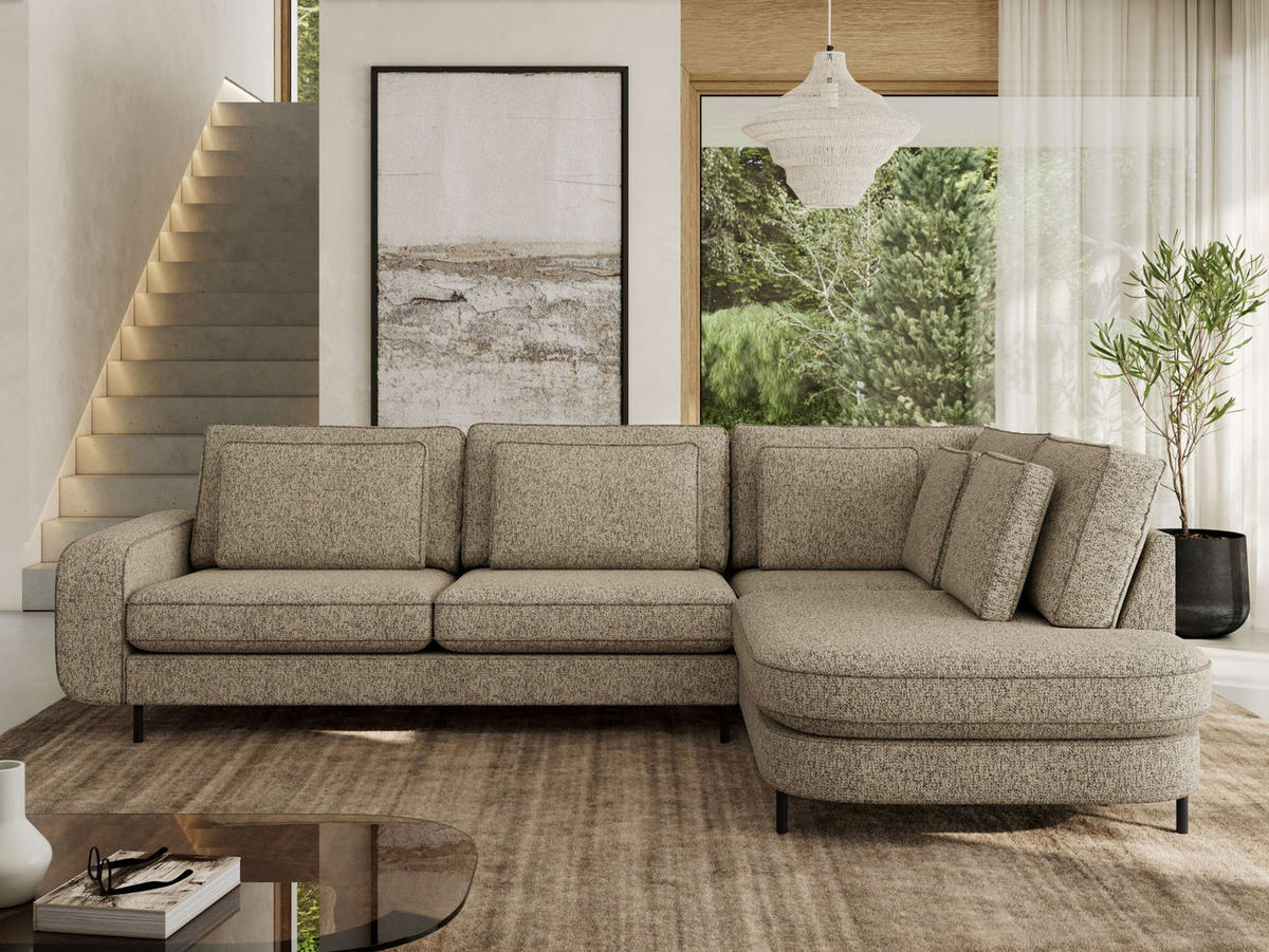 ROHOVÁ SEDAČKA CALENO L - Béžová Strukturovaná látka - Levá Strana - kapučínová/černá, kov/textil (317/225cm) - MKS
