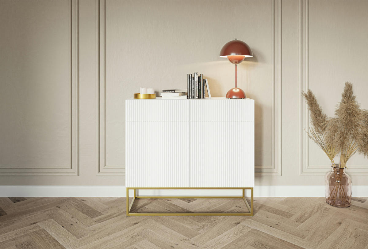 KOMMODE Veldio Weiß mit goldenem Metallgestell 100 cm - Goldfarben/Weiß, Holzwerkstoff/Metall (100/90/38cm) - Selsey