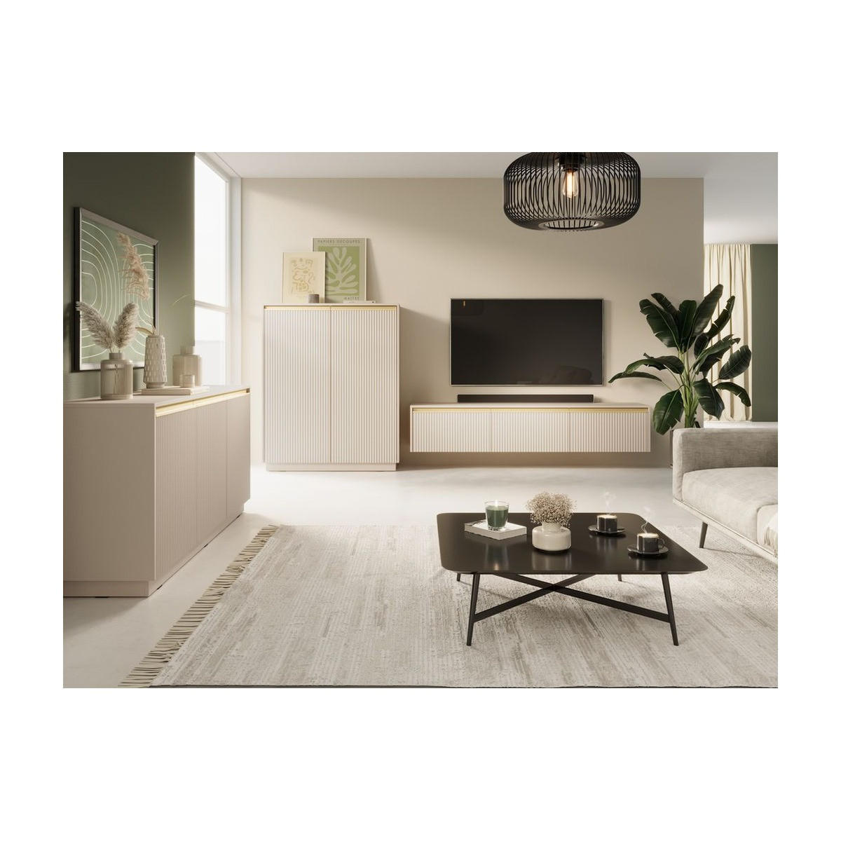 WOHNZIMMER Set 3-tlg. – Royal – Beige – WZ-SET0197 - Beige, Holzwerkstoff (181.5/42/39cm) - hi-markt