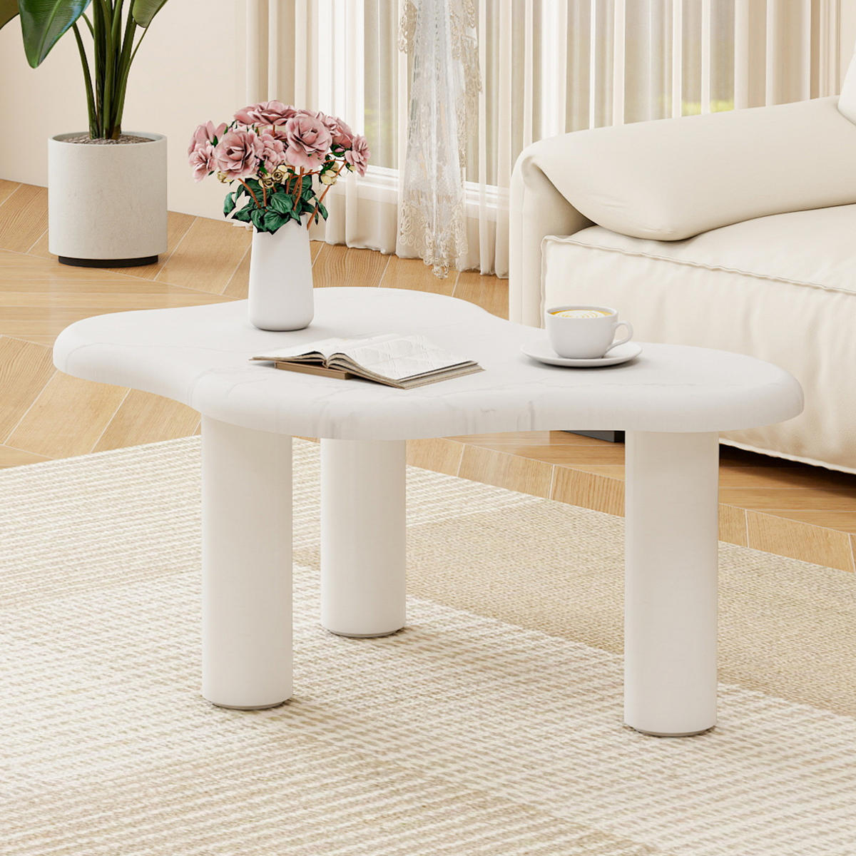 COUCHTISCH 91/62/40 cm in Wolkenform mit abgerundeten Kanten und pflegeleichter Marmoroptik, Weiß - Weiß, Holzwerkstoff (90.8/62.5/40cm) - Redom
