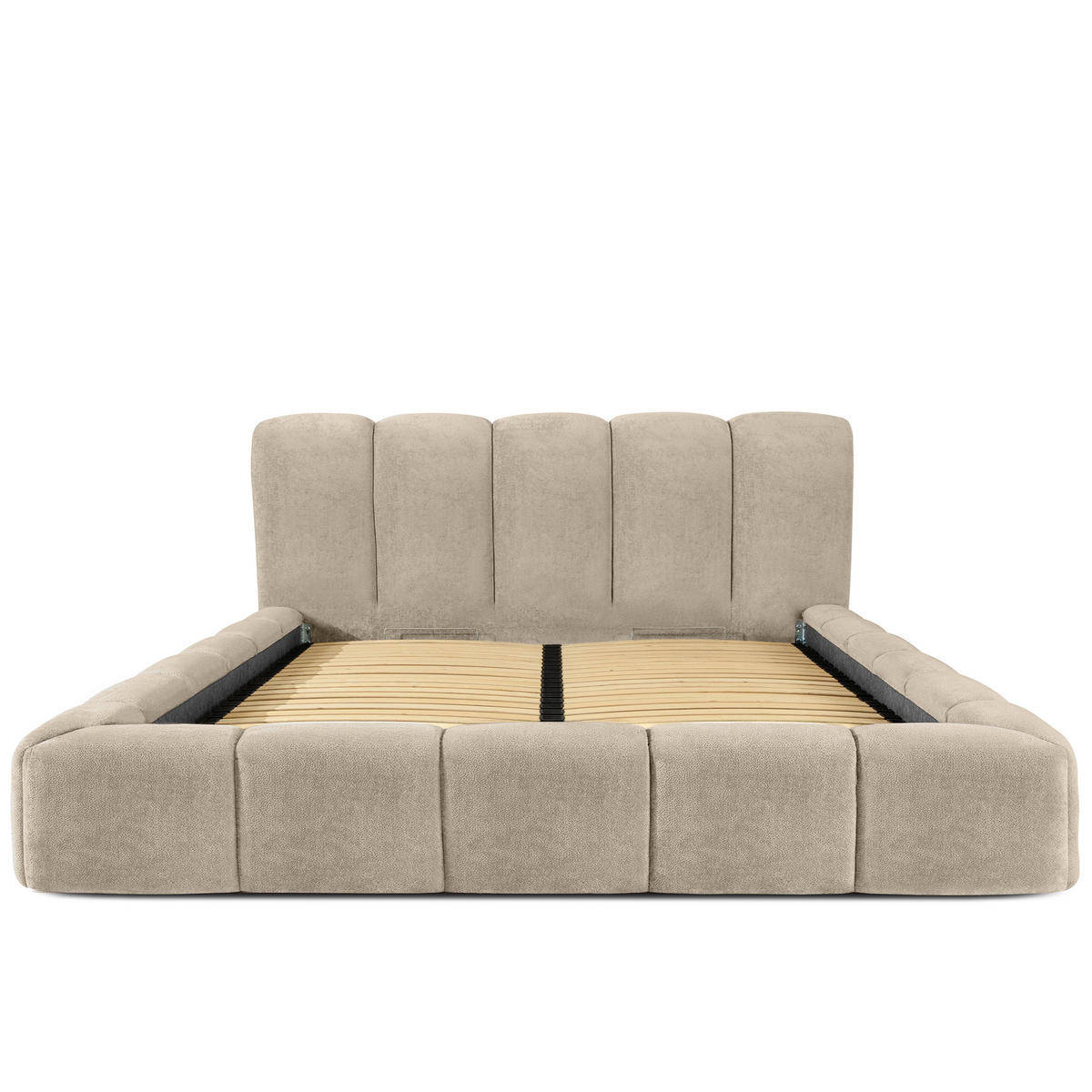 POLSTERBETT MERIDE Chenille, Graubeige - Ecru/Schwarz, Holz/Textil (200/200cm) - KONSIMO®