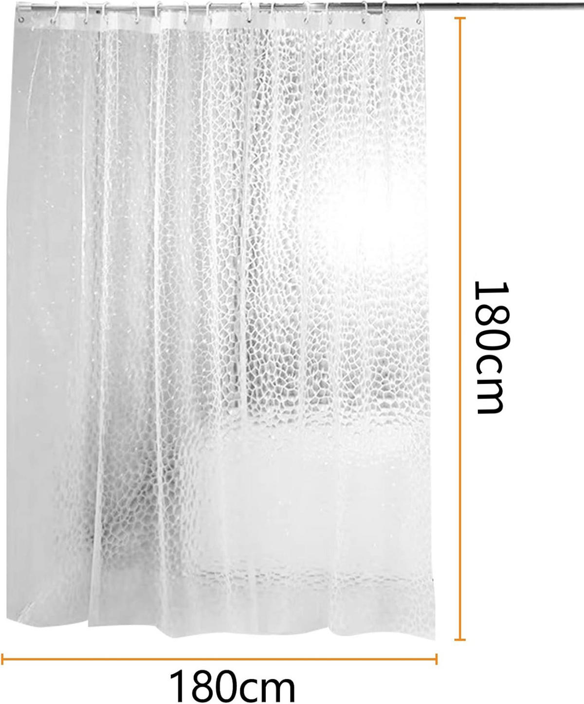 DUSCHVORHANG EVA 3D 180 x 180 cm transluzent waschbar mit Haken für Badewanne Badezimmer - Transparent, Kunststoff (180/180cm) - MCBOSON