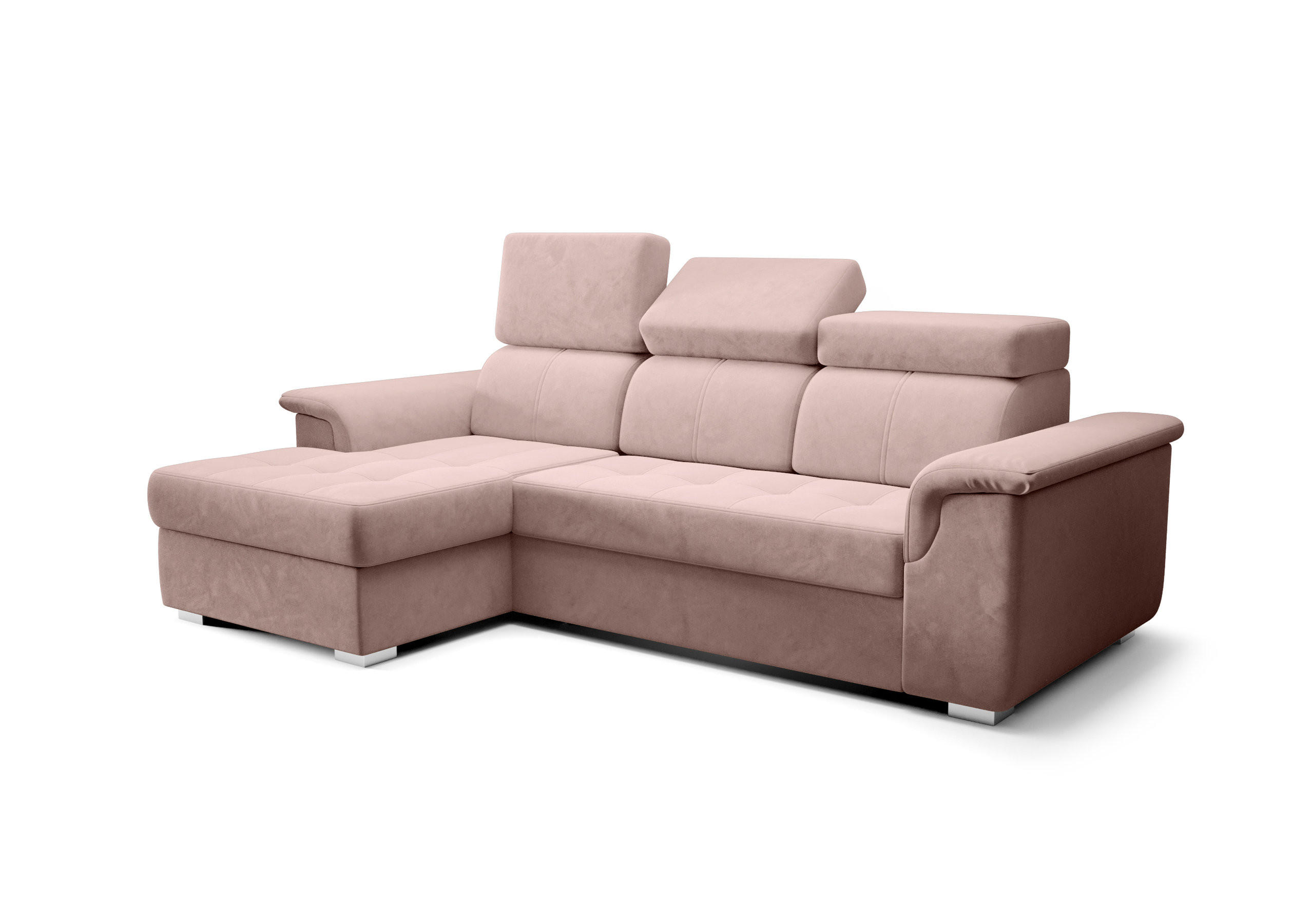 ECKSOFA KONGO RBN06, Eckcouch in L-Form mit Schlaffunktion, Farbe: Rosa, Velourstoff, Ottomane Links - Rosa, Textil (247/165cm) - O-Sofa