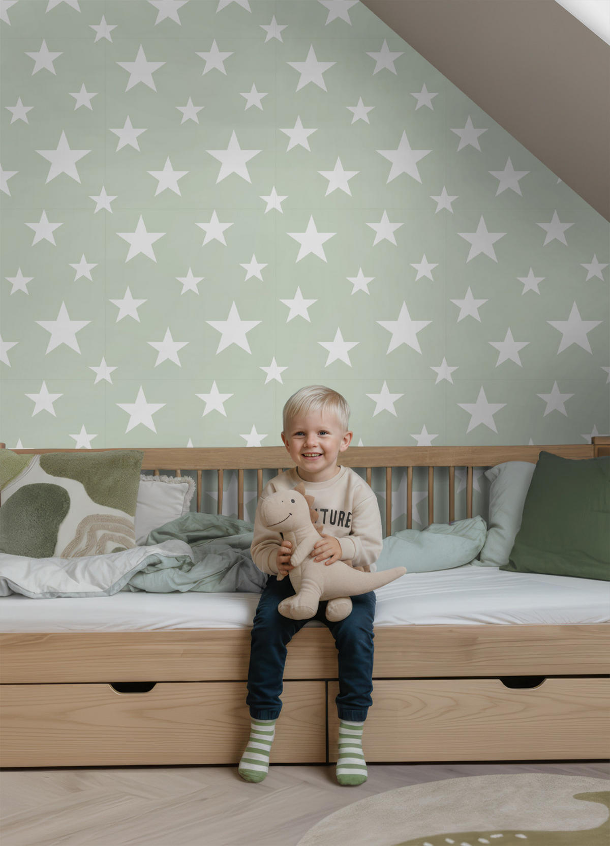 TAPETE große und kleine Sterne 53 cm x 10.05 m - Grün, Papier (53/0.1cm) - ESTAhome