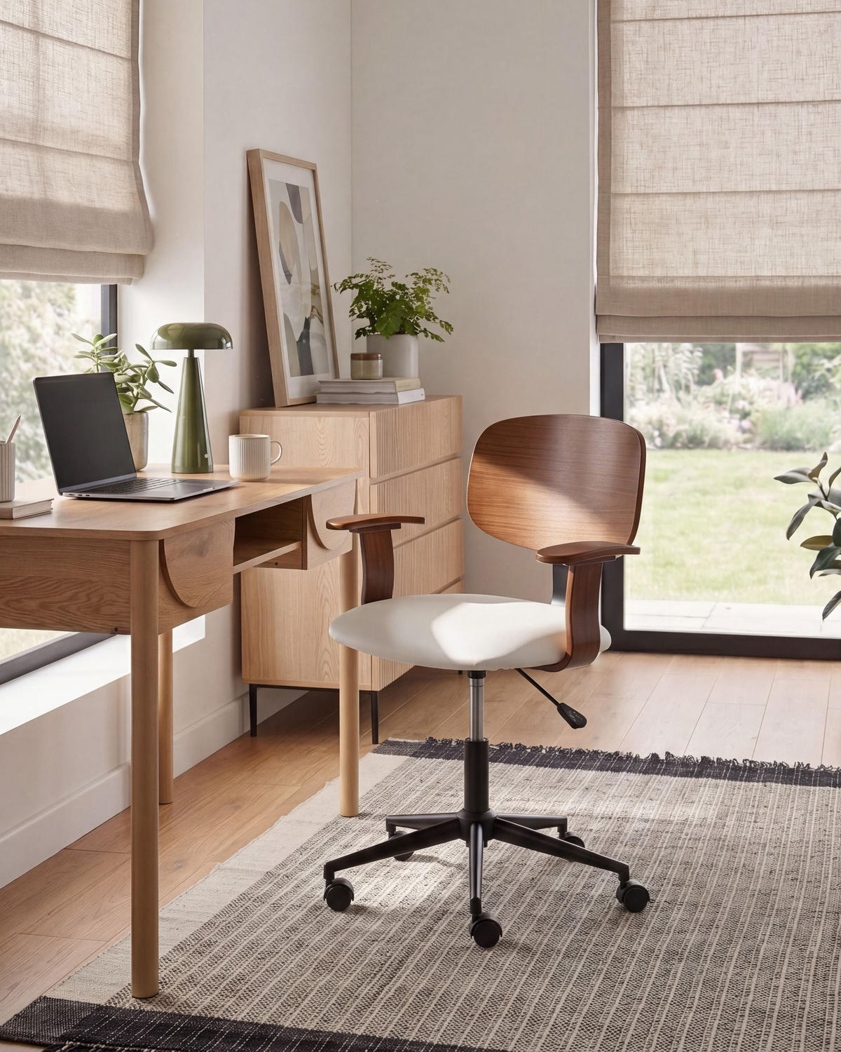 SCHREIBTISCHSTUHL Kunstleder Weiß Gunnison - Braun/Weiß, Textil/Metall (63/74/63cm) - Beliani