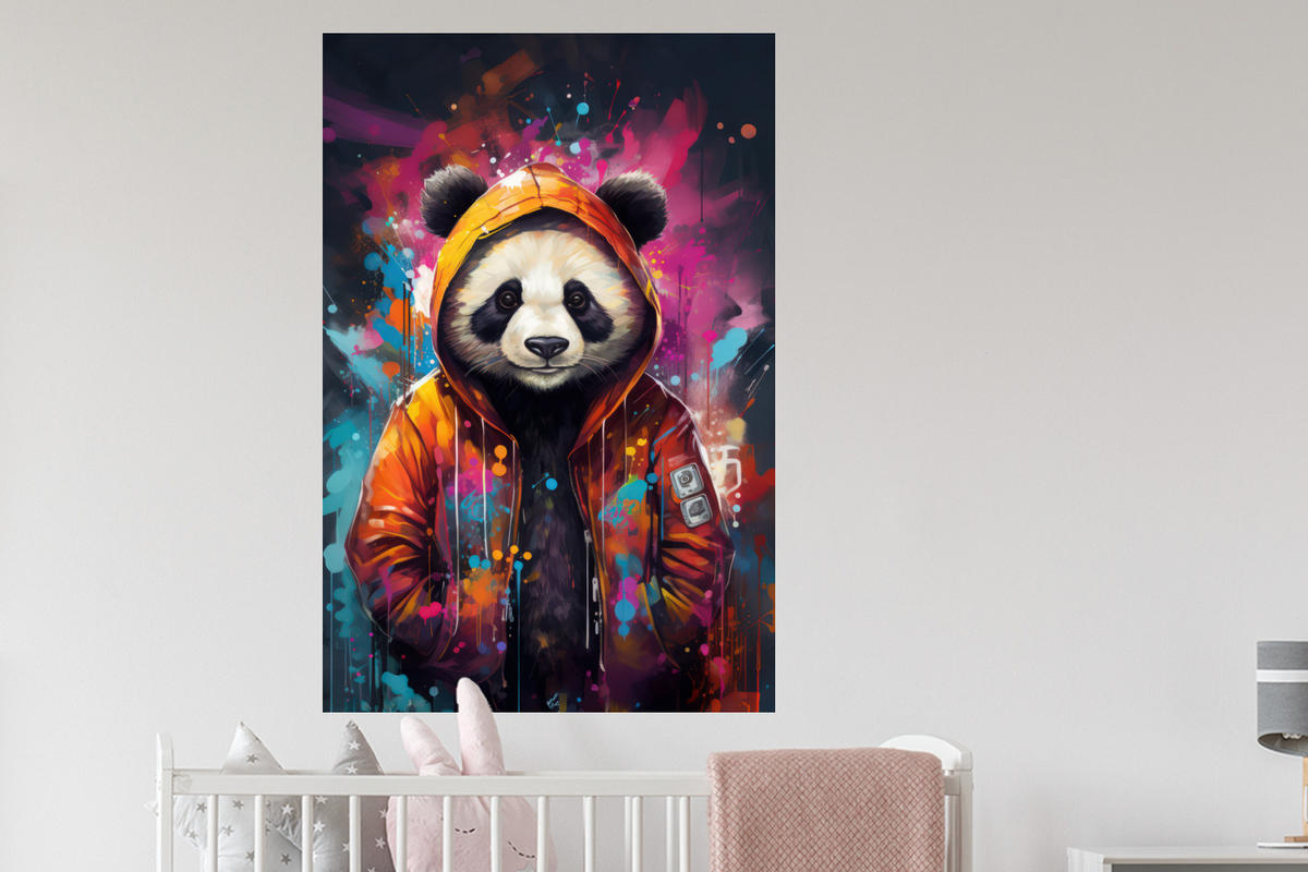 WANDTATTOO Panda - Jacke - Graffiti - Orange 80x120 cm - Orange, Kunststoff (80/120/0.1cm) - MuchoWow