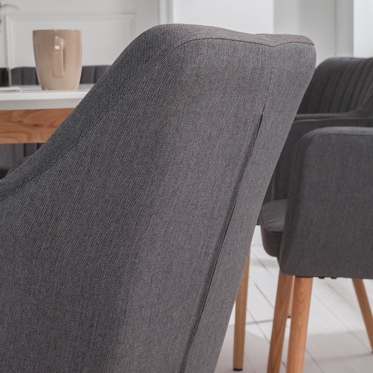 ARMLEHNENSTUHL - Webstoff / Eiche massiv - Dunkelgrau, Textil (62/84/60cm) - home24