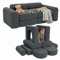 KINDERSOFA Anthrazit modular 10-tlg. - Anthrazit, Kunststoff/Textil (108/32/50cm) - Relaxdays