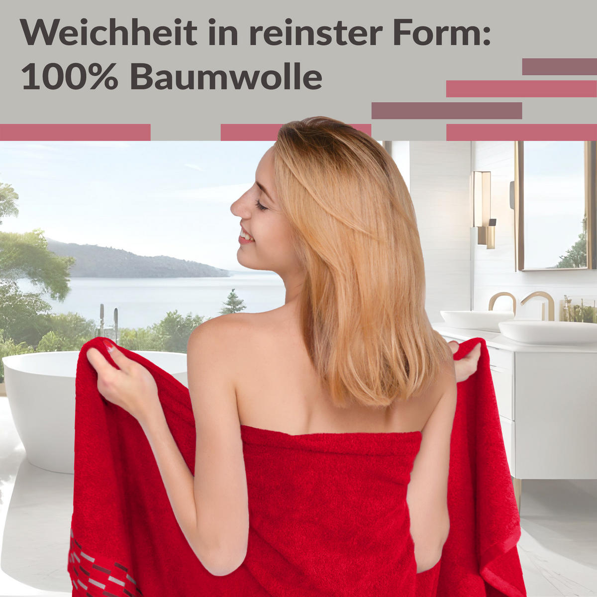 DUSCHTUCH Lugano Rot 2er 70x140 cm - Rot, Textil (70/140cm) - Lashuma