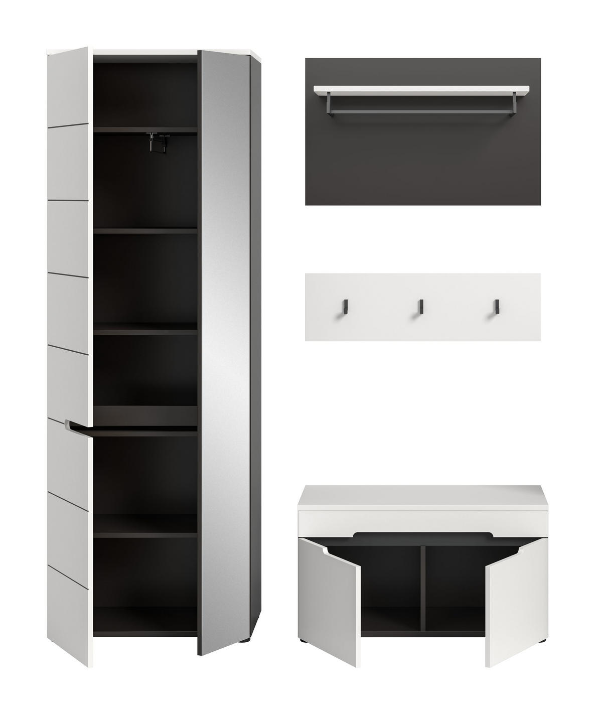 GARDEROBEN-SET CANU 3-tlg. (B/H/T: ca. 160/190/37 cm) in Basalt grau/weiß - Grau, Holzwerkstoff (160/190/37cm)