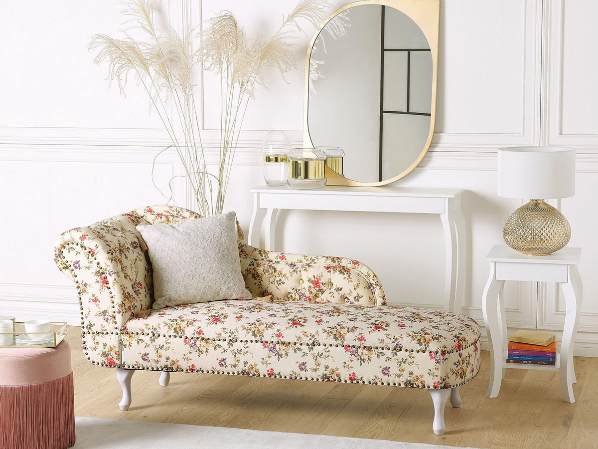 CHAISELONGUE Polsterbezug beige Blumenmuster linksseitig Nimes - Beige/Multicolor, Textil (170/79/61cm) - Beliani