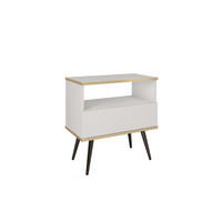 NACHTTISCH FORNO (Weiß, Goldene Details, 1 Schublade, offenes Fach, schwarze Metallfüße) - Schwarz/Weiß, Holz/Holzwerkstoff (54/59/39cm) - Ravio