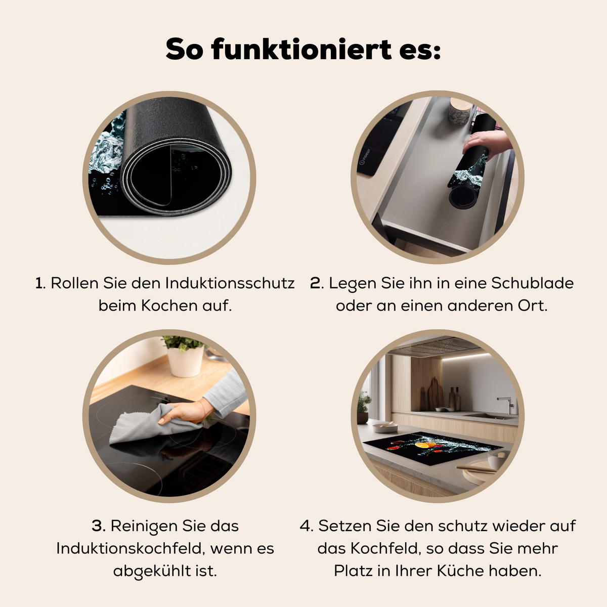 HERDABDECKPLATTE Wasser - Obst - Orange - Erdbeere - Kirsche - Schwarz 80x52 cm - Orange, Kunststoff (80.2/52.2/0.2cm) - MuchoWow