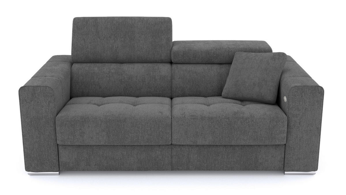 SOFA QUARTZ 3-Sitzer mit 1 Relaxfunktion, dunkelgrau - Dunkelgrau/Silberfarben, Holzwerkstoff/Textil (204/80/102cm) - Courtois Laville