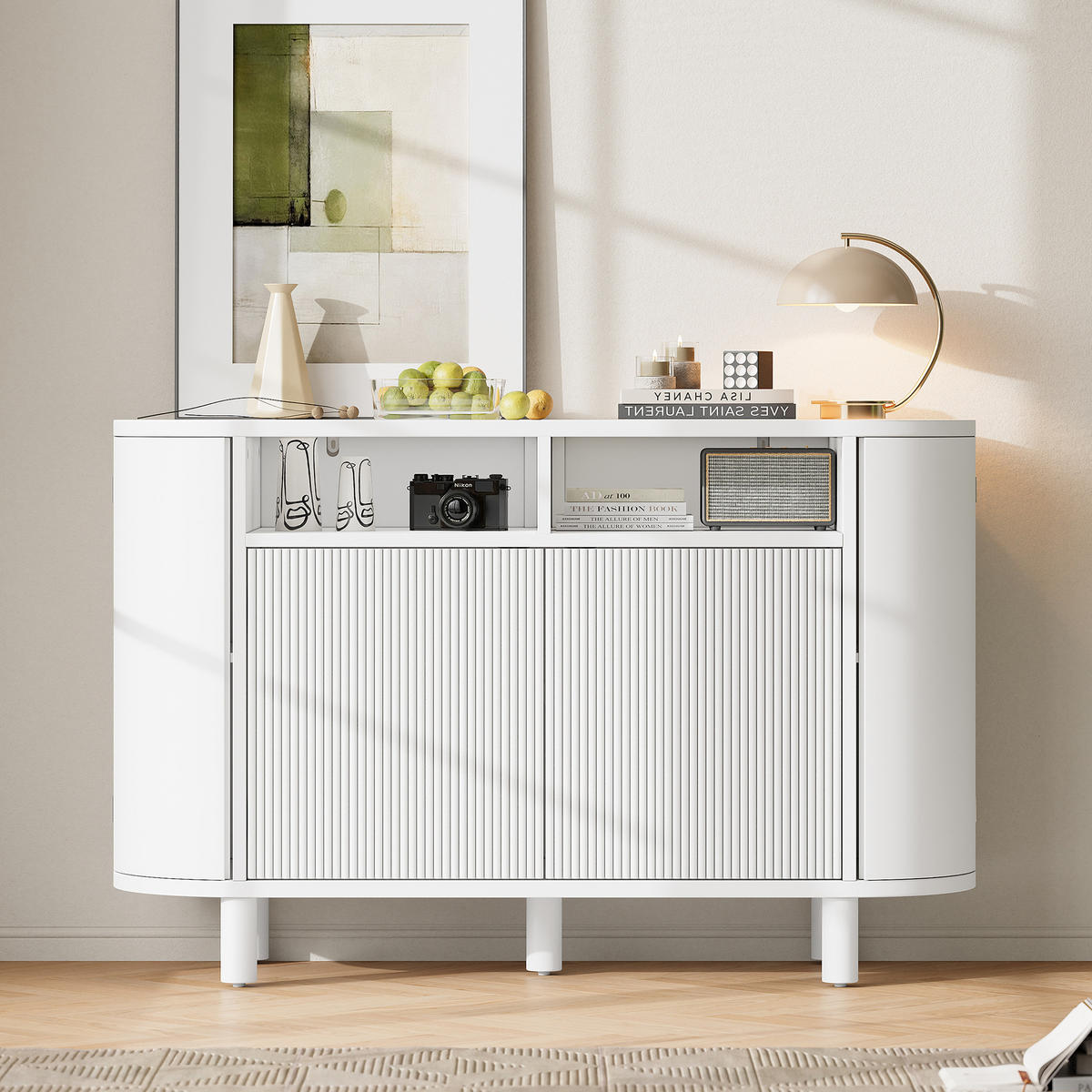 SIDEBOARD 120/38/77 cm in Weiß mit 2 Türen & offenem Fach - Weiß, Holzwerkstoff (120/77/38cm) - BEAOK