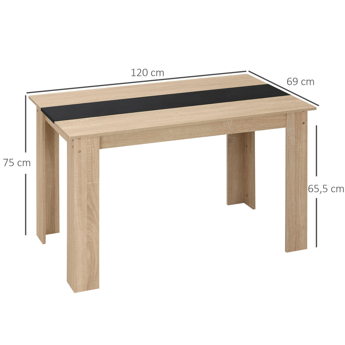 ESSTISCH Eichefarben Schwarz Holzoptik 120/69/75 cm - Naturfarben, Holz (69/120/75cm) - PANGIVO