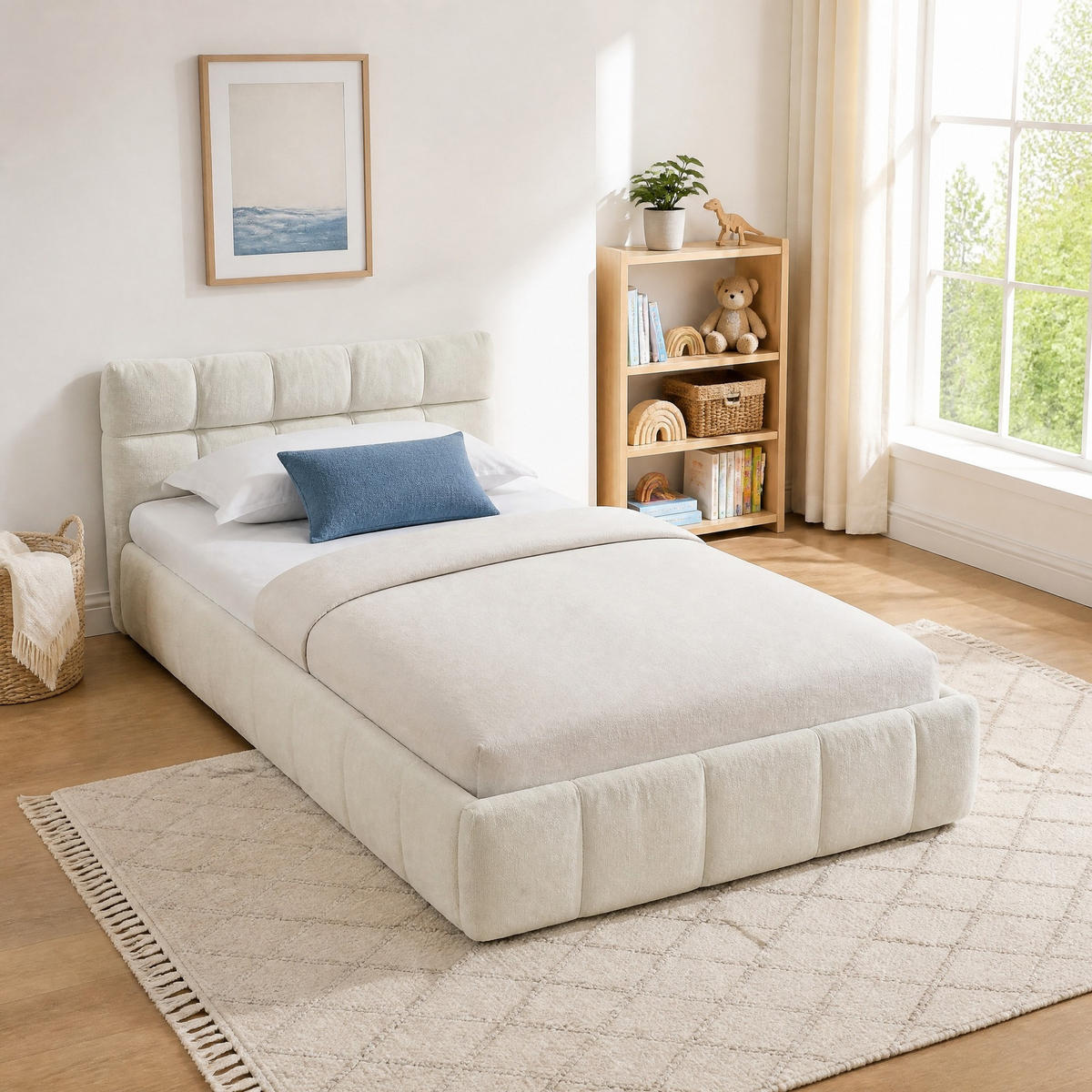 DĚTSKÁ POSTEL 90/200 cm v béžové barvě z žinylky - béžová, kov/kompozitní dřevo (90/200cm) - CHICFURN