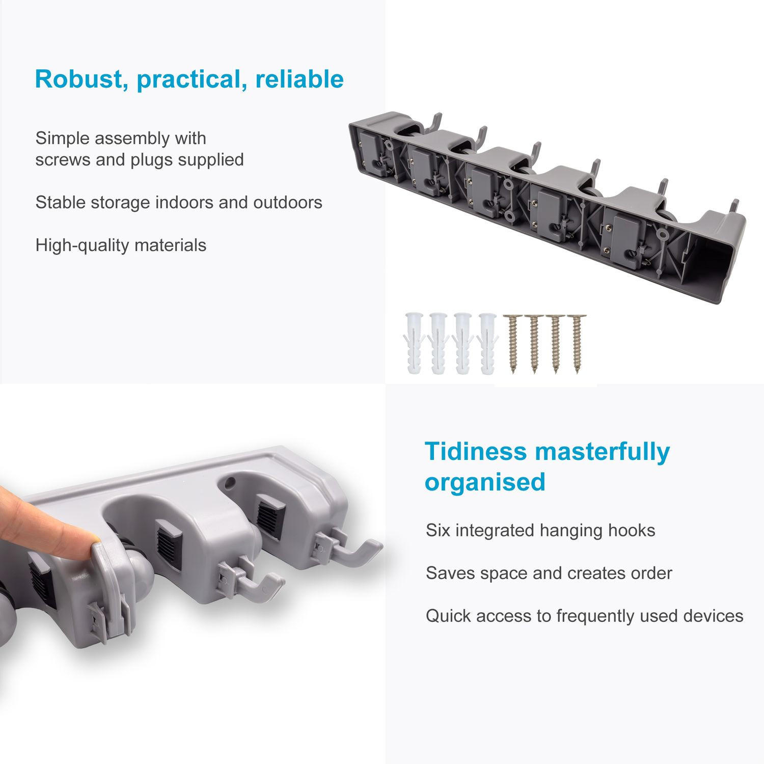 Thumbnail - Intirilife Gerätehalter, Grau, Kunststoff, 11.5x6.5x42.5 cm, Freizeit, Heimwerken, Werkzeugaufbewahrung