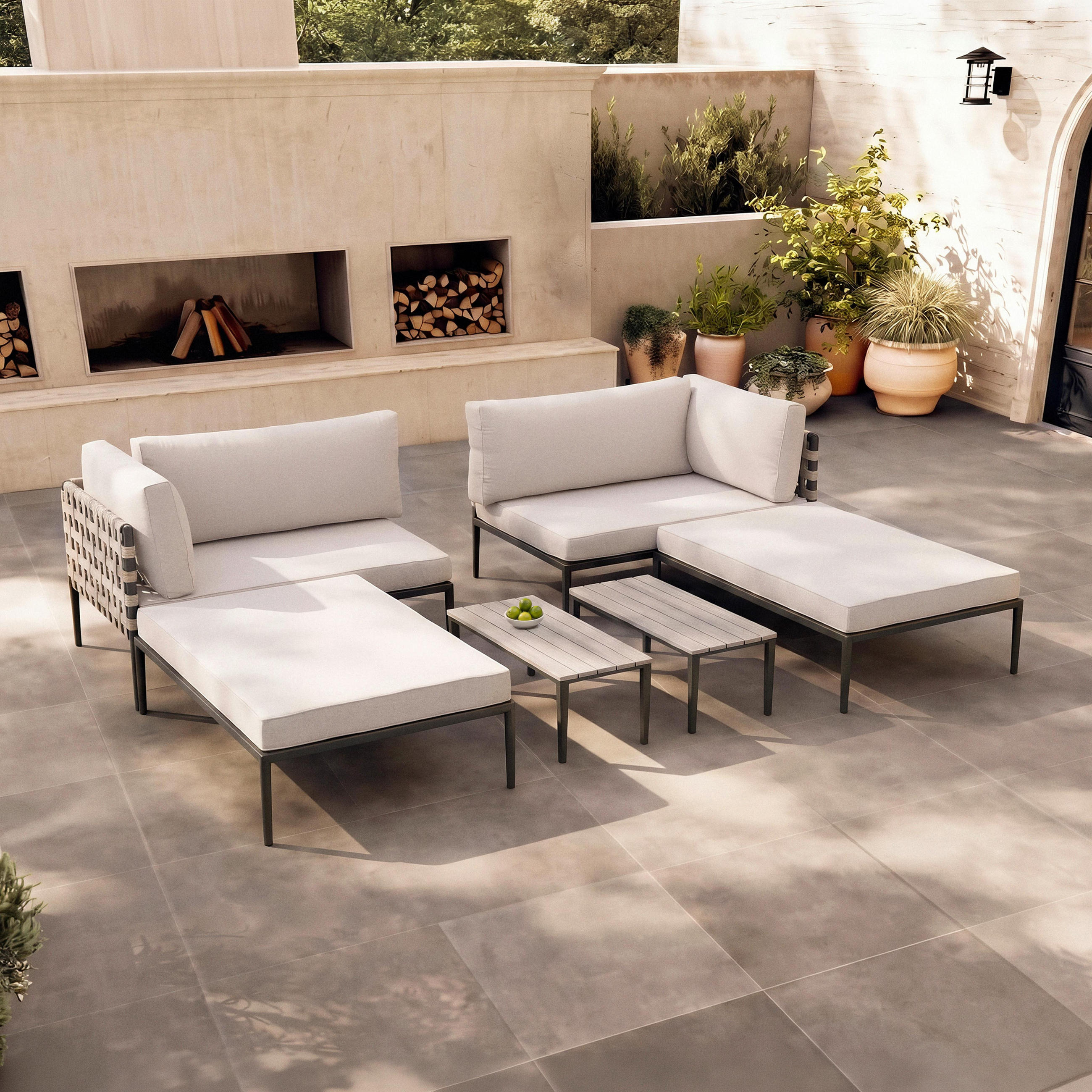 LOUNGEGARNITUR Enja Hellgrau Metall/Outdoorstoff - Hellgrau, Metall