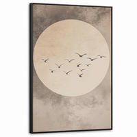 LEINWAND Bilder mit Rahmen - Vogel - Beige - Japanisch - 90x140 - Taupe, Textil (90/140cm) - MuchoWow
