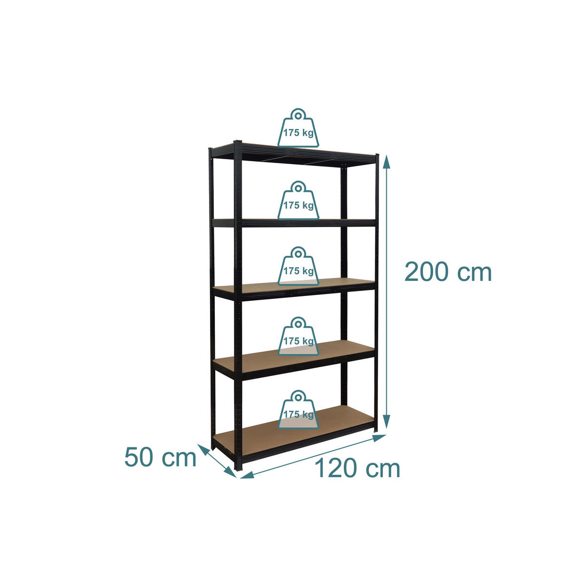 SCHWERLASTREGAL - Multicolor, Holzwerkstoff/Kunststoff (120/200/50cm) - Relaxdays