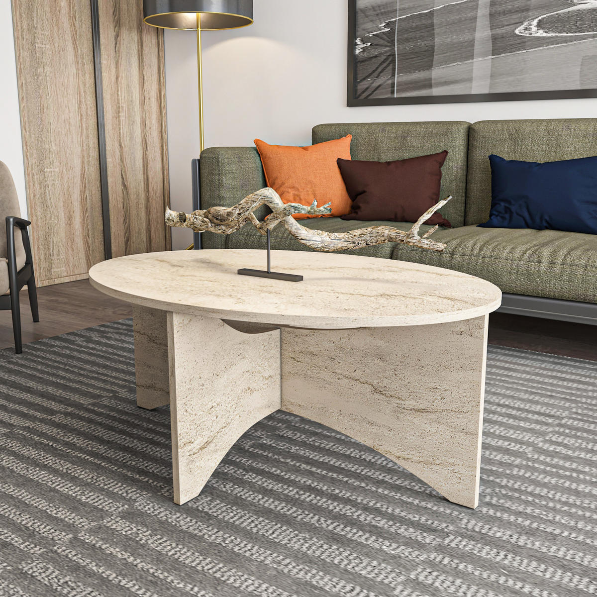 COUCHTISCH Solo Travertin - Creme, Holzwerkstoff (100/70/42cm) - Decorotika