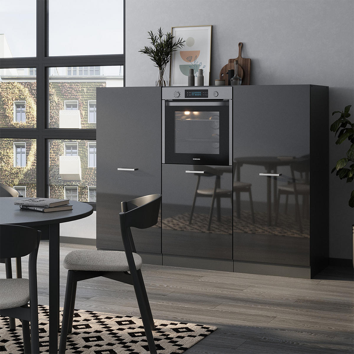 KÜCHENBLOCK R-Line Anthrazit Hochglanz/Anthrazit 180 cm ohne Arbeitsplatte - Schwarz Hochglanz/Anthrazit, Holzwerkstoff (180/81.6/46cm) - Vicco