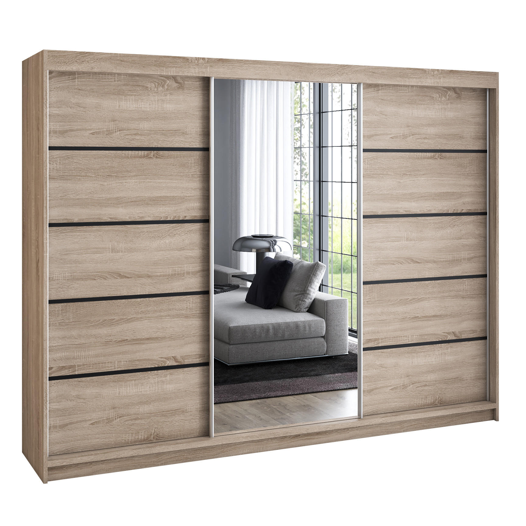 SCHWEBETÜRENSCHRANK 200 cm VILANO 2 Farbe: Sonoma - Braun, Holzwerkstoff (200/215/59.5cm) - A&J MöbelLand