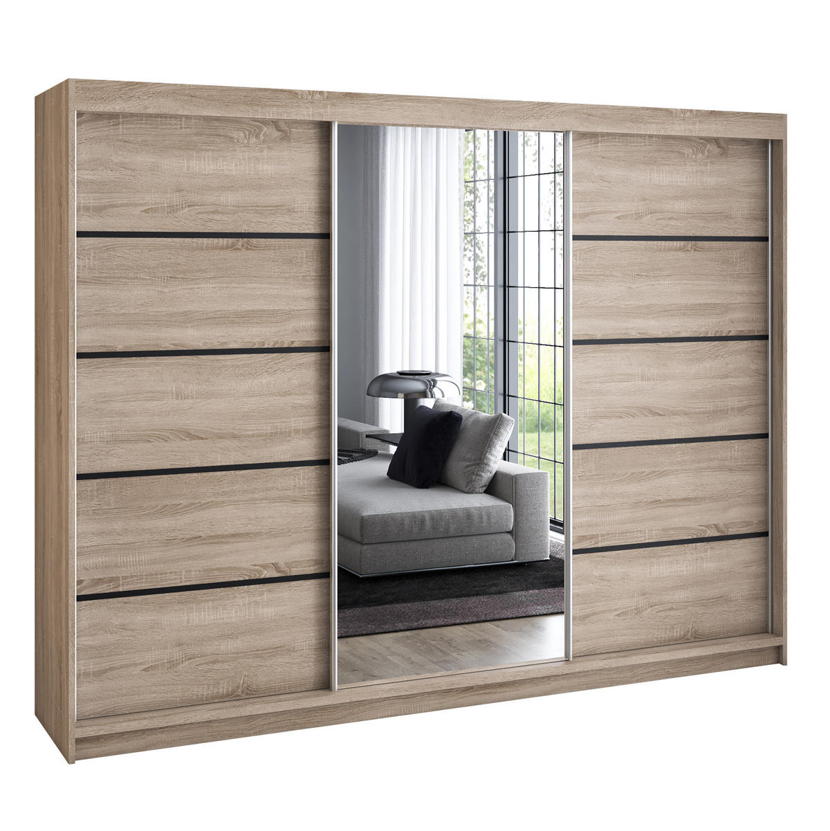 SCHWEBETÜRENSCHRANK 200 cm VILANO 2 Farbe: Sonoma - Braun, Holzwerkstoff (200/215/59.5cm) - A&J MöbelLand