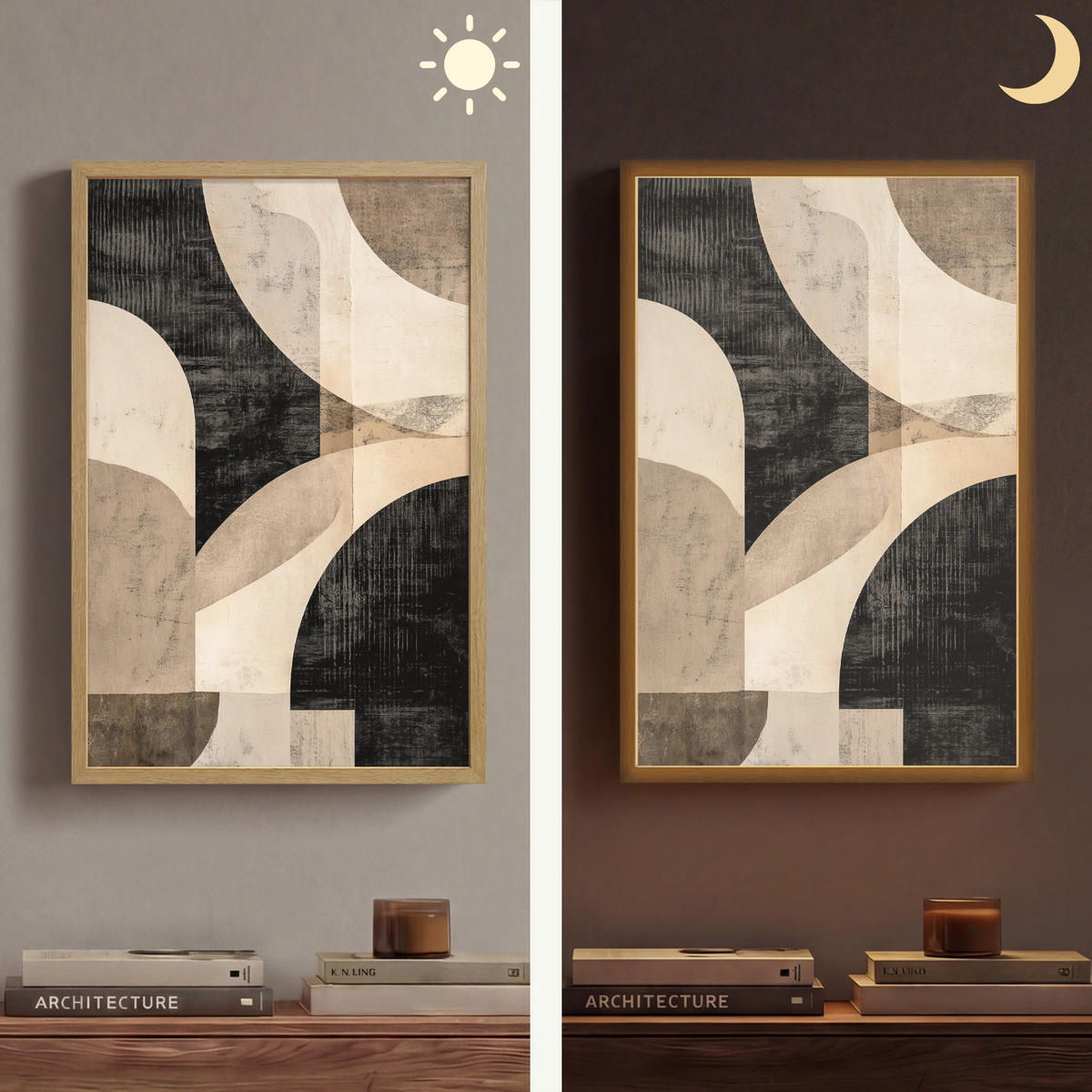 NÁSTĚNNÁ LAMPA S AKUMULÁTOREM Abstraktní - Tvary - Moderní - Béžová 40x60 cm - šedá, kompozitní dřevo (40/60/8cm) - OnlyWow